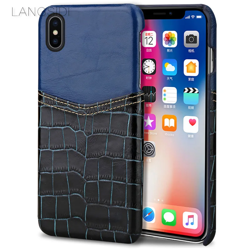 

wangcangli brand phone case crocodile pattern and wax leather mixed color half pack phone case For iPhone X custom processing