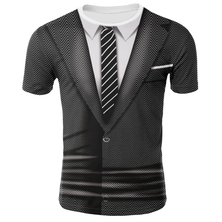 

Fake Suit 3D Print T Shirt Men 2019 Autumn O Neck Men T Shirt Funny Harajuku Slim Fit Male T-shirt Hip Hop