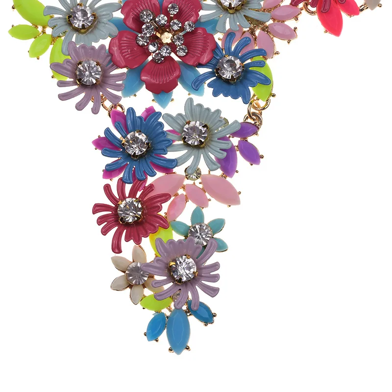JERPVTE Новая Мода Преувеличенные многослойные металлические эффектные цветочные ожерелья s& подвески длинный большой хрустальный цветок свадебное ожерелье