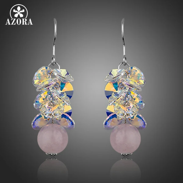 AZORA Fascinating Cluster Color Gradient Stellux Austrian Crystal with Pink Beads Drop Earrings for Women TE0257