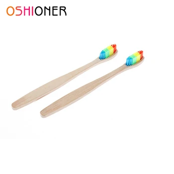 

OSHIONER 2 PCS Colorful Environment-friendly Toothbrush Bamboo Handle Oral Care Tooth brush Whitening Rainbow