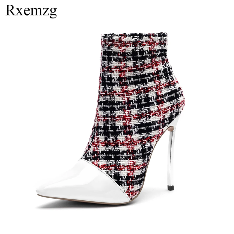 plaid high heel boots
