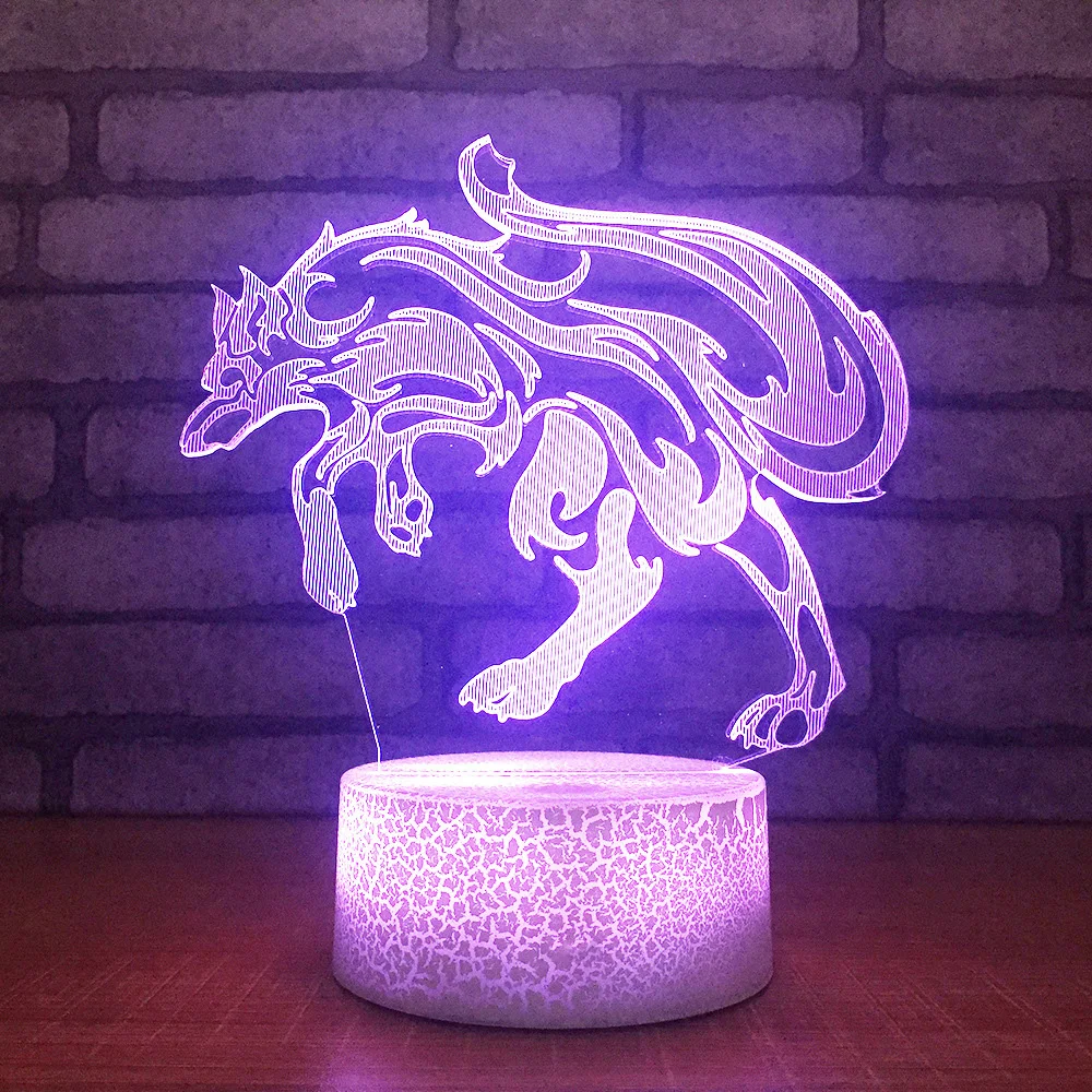 

Kids Touch Button Living Room Decoration 7 Color Changing Wolf Modelling Lights Night Lights Usb Animal 3D Led Visual Table Lamp