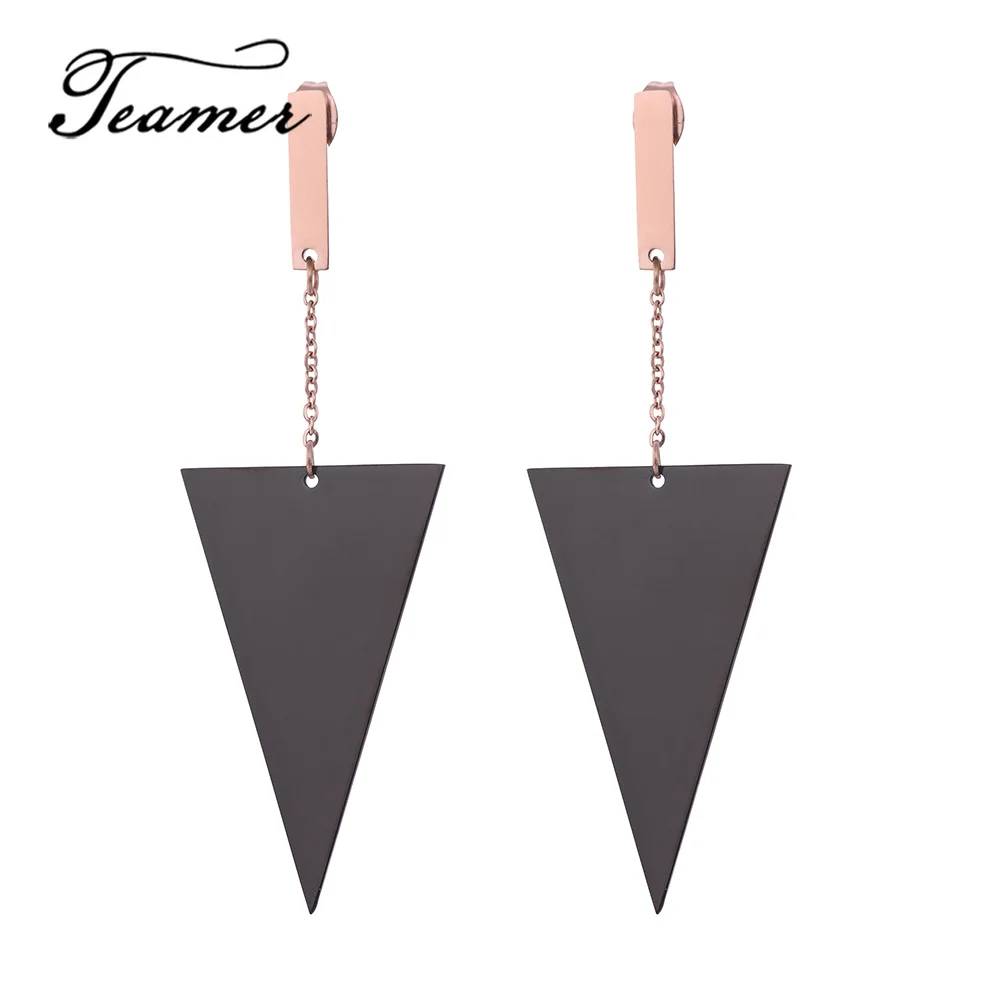 

Teamer Minimalist Stainless Steel Drop Earrings for Women Simple Fashion Jewelry Earrings Geometric Triangle Brincos Office OL