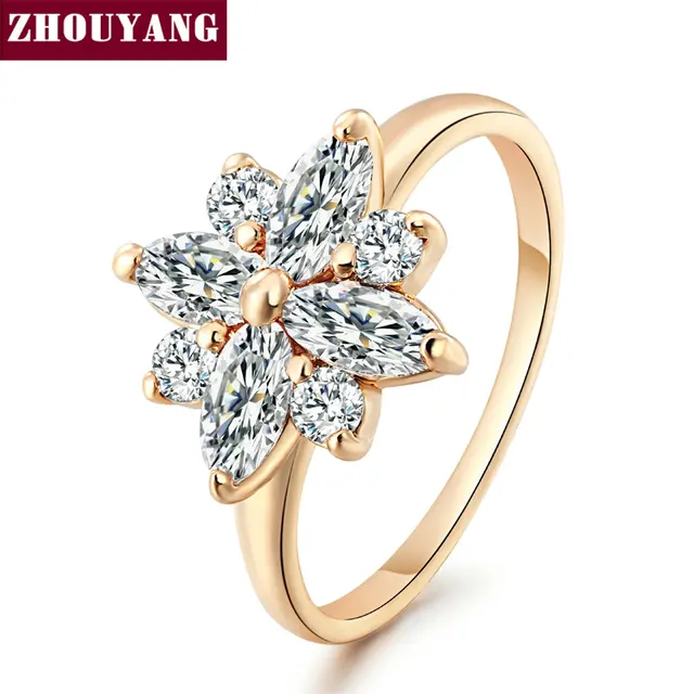 Top Quality Crystal Snowflake CZ Ring Rose Gold Color Jewelry Austrian Crystals Top Quality Crystal Snowflake CZ Ring Rose Gold Color Jewelry Austrian Crystals