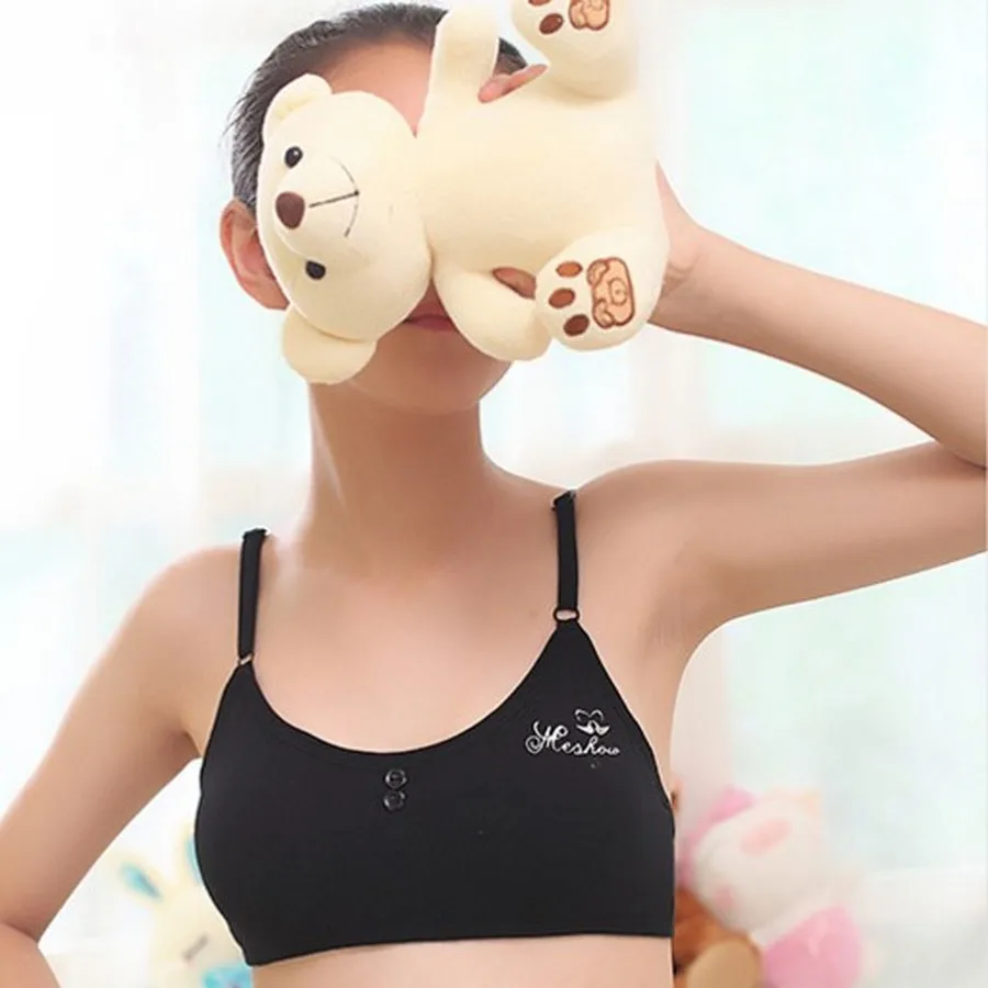 Famli Teen Girls Underwear Soft Padded Cotton Letter Print Bra for Young Girls for Yoga Sports Running Free Size