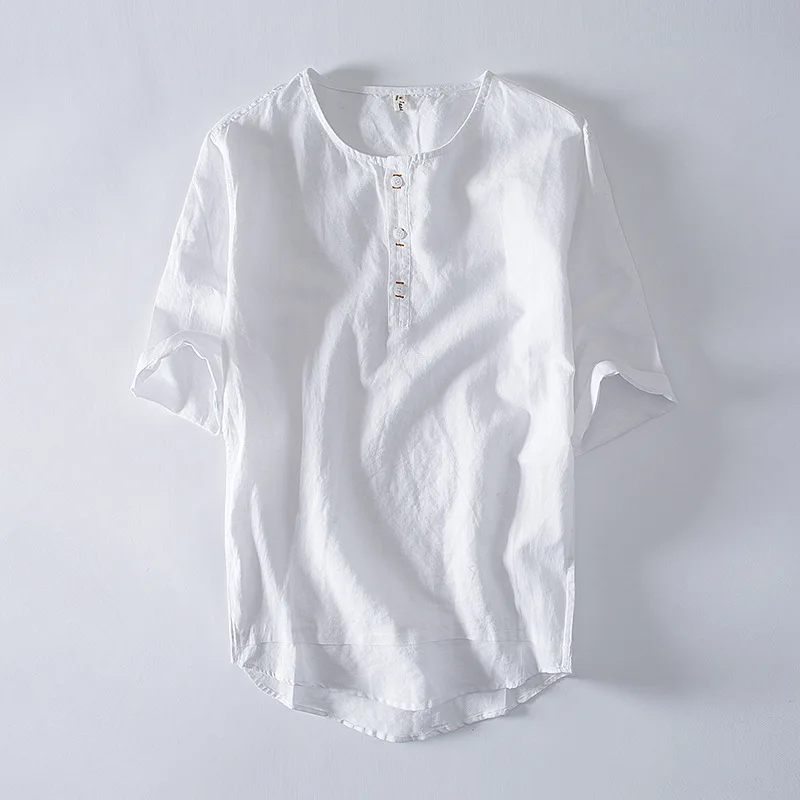 Aliexpress.com : Buy Hot Sale Mens Half Sleeve Linen Shirt Solid Color ...