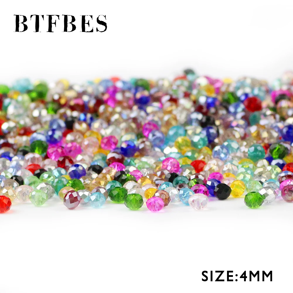 BTFBES Austrian Crystals Loose Beads Faceted Flat Round Shape 4mm 100pcs glass Ball Bracelet Necklace Earring Jewelry Making DIY