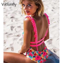 Vikionfly Ruffler Neon одна деталь купальные трусики плавание одежда для женщин спинки Мягкий Push Up 1 Onepiece ванный Комплект Одежда
