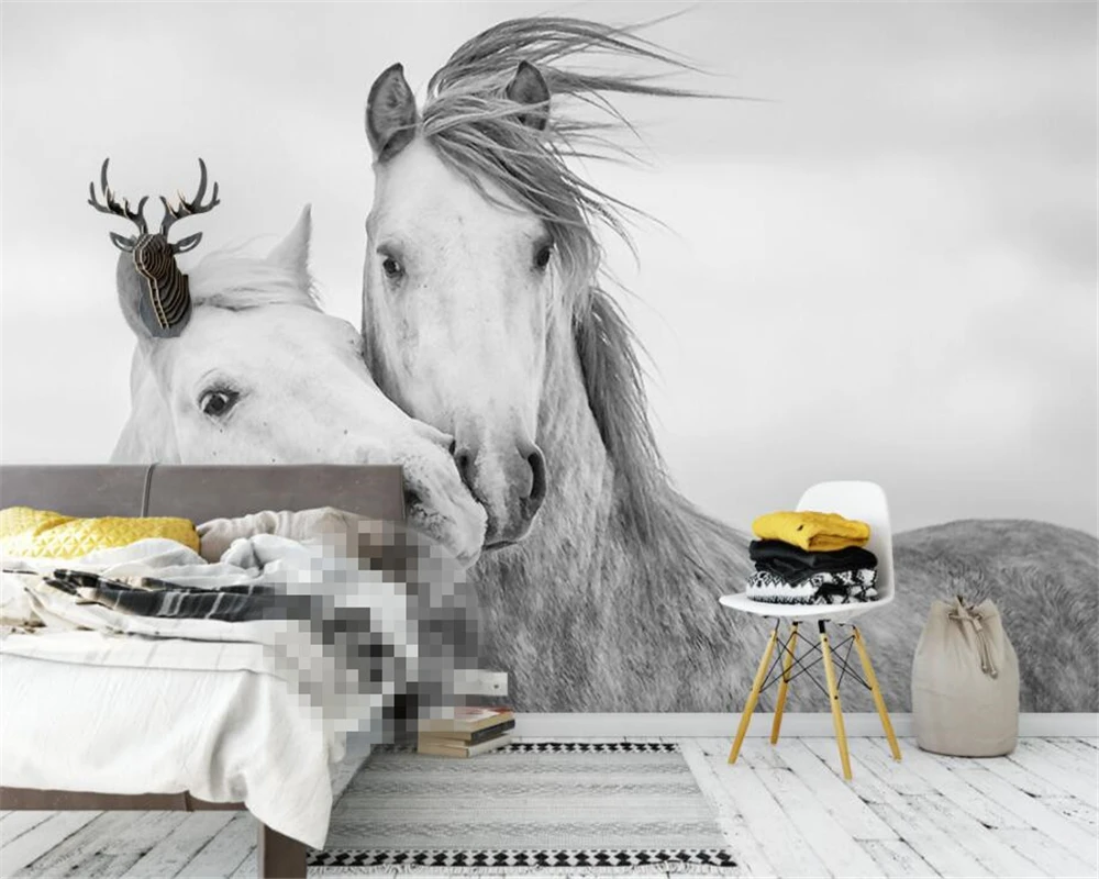 Beibehang Custom Wallpaper Living Room Bedroom 3d Wallpaper Nordic Simple Couple White Horse TV Background Mural papel de parede Beibehang Custom Wallpaper Living Room Bedroom 3d Wallpaper Nordic Simple Couple White Horse TV Background Mural papel de parede