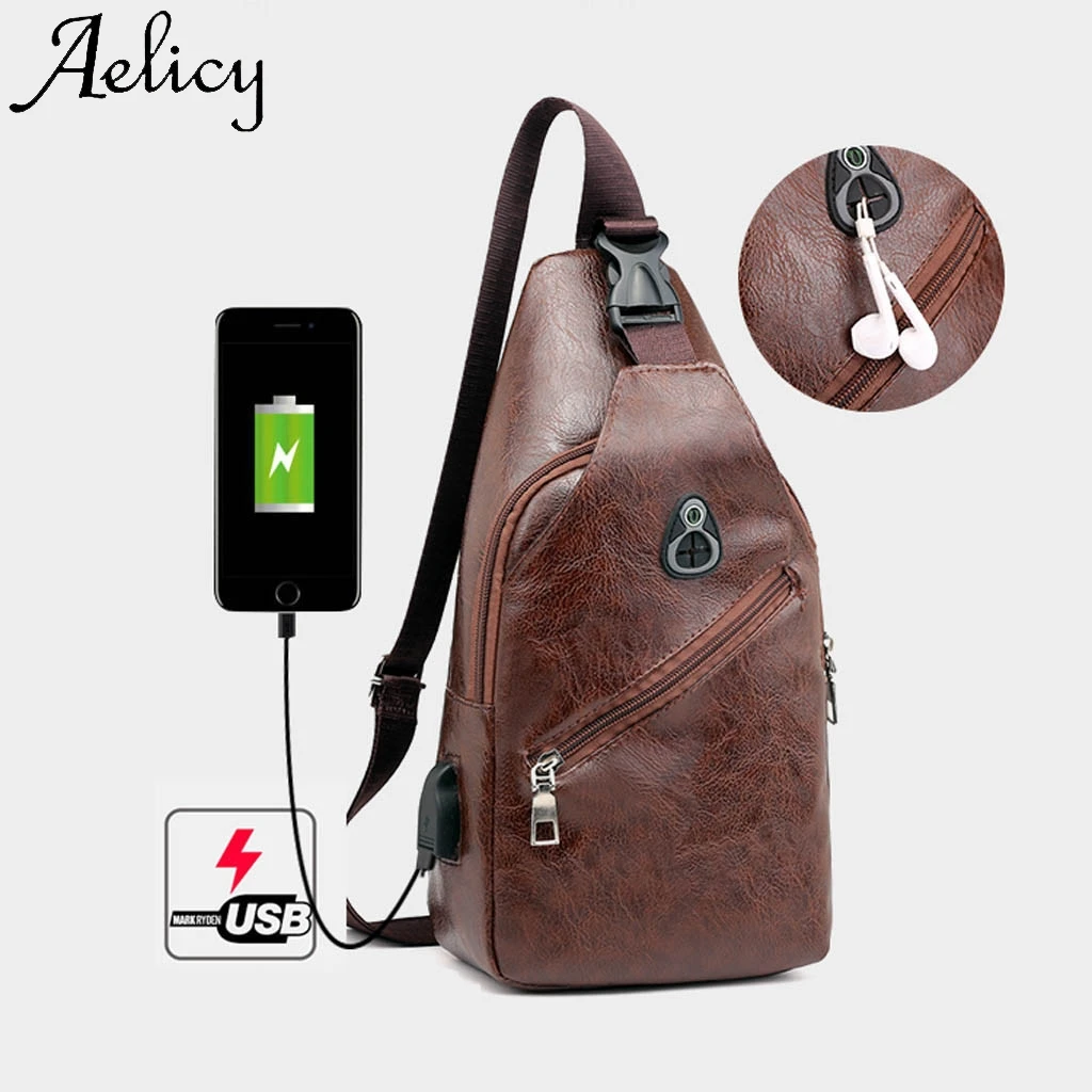 Aelicy Мужская Уличная кожаная Студенческая спортивная однотонная сумка через