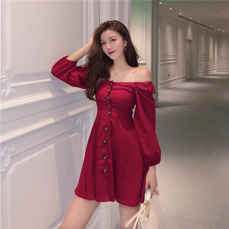 2019 البيع المباشر عرض خاص منتظم فوق الركبة ، ميني مستقيم Vestidos موهير اللباس الخريف النساء اللباس مع أكتاف رقيقة