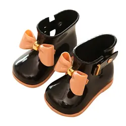 Детский лук дождь сапоги детские резиновые сапоги модная одежда для девочек с пуговицами и пряжками нескользящяя обувь От 1 до 6 лет