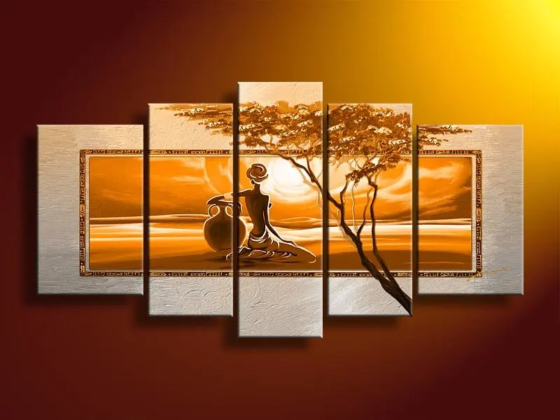 

Hand-painted wall art African desert sun Home Decoration Modern Landscape Oil Painting on canvas 5pcs