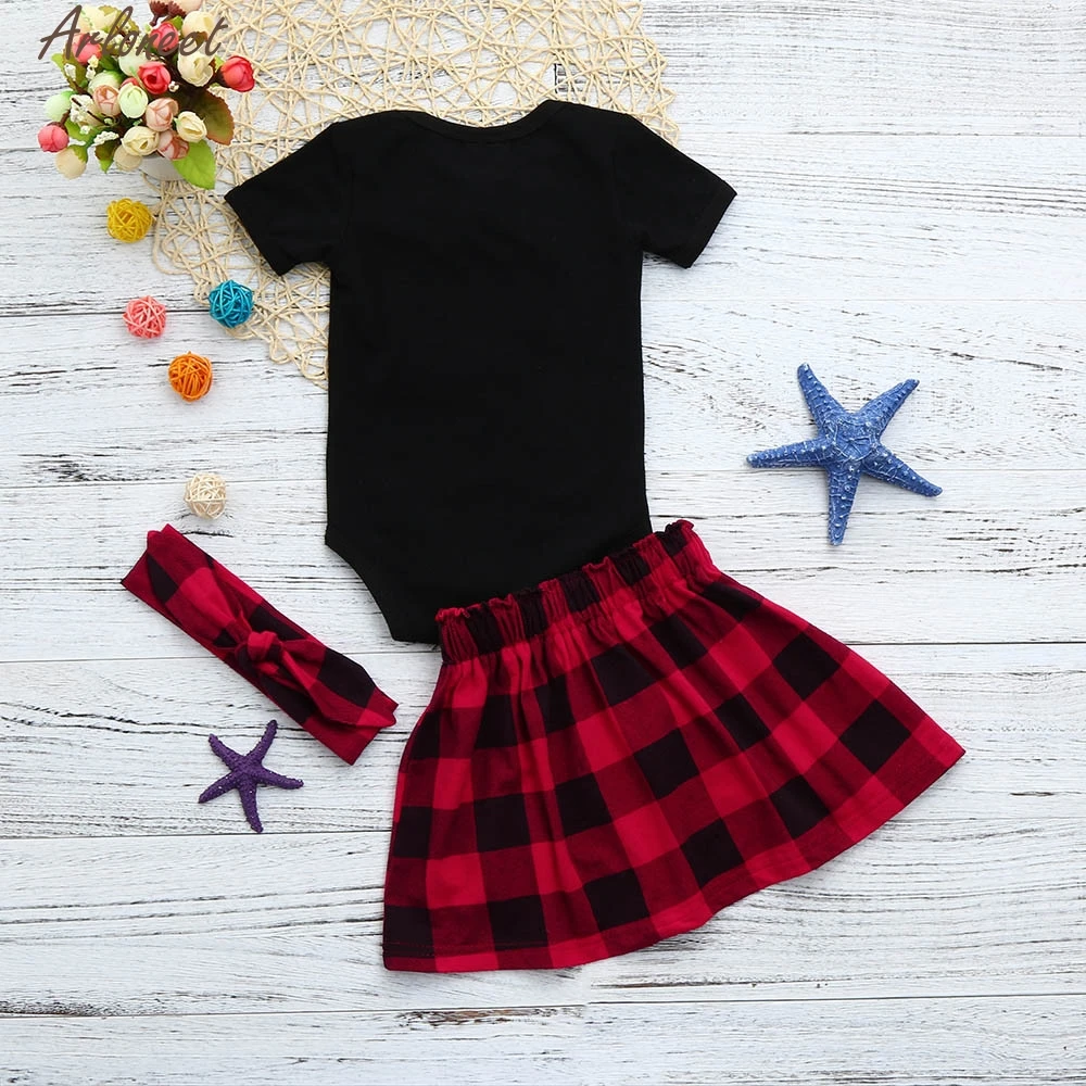 

ARLONEET Newborn Infant Baby Girl Letter Romper Tops+Skirt Headband New Year Outfits Set Girls Dress Suits Winter Jan9