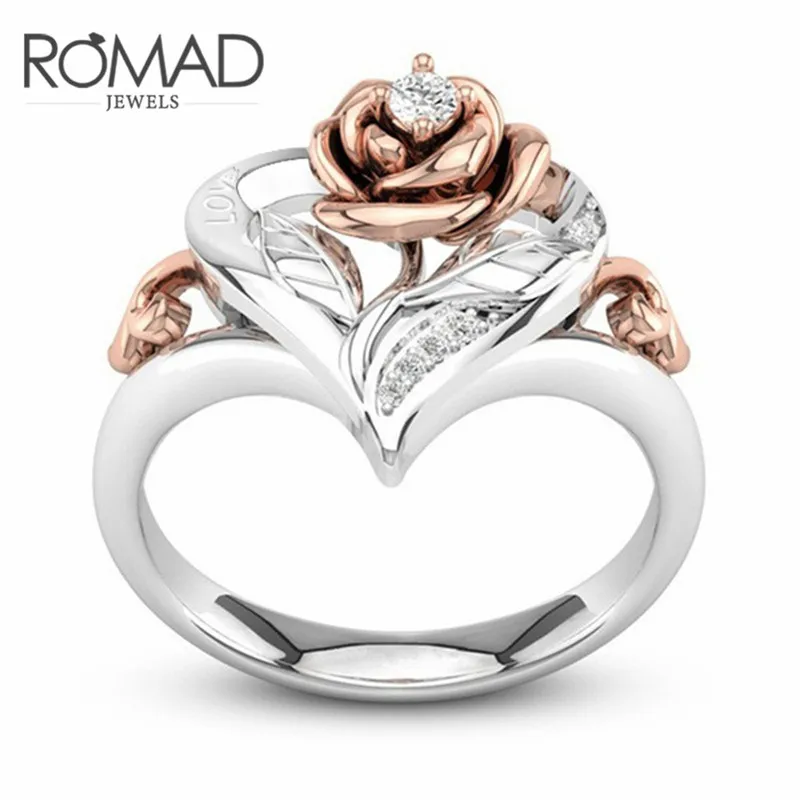 

Romad Luxury Sliver Color Crystal Big Heart Flower Shape Ring for Women Wedding Engagement Party Ring Lover's Fashion Jewelry
