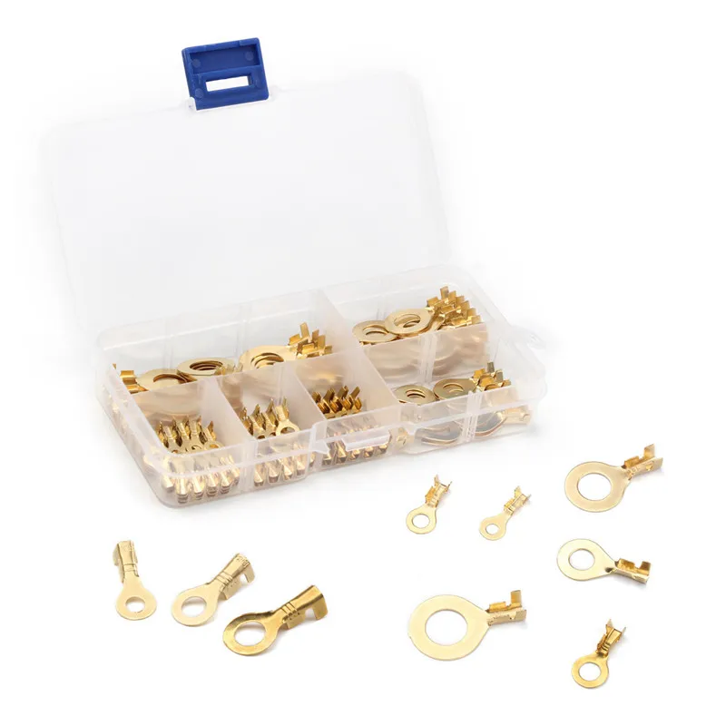 

150PCS 3.2mm 4.2mm 5.2mm 6.2mm 8.2mm 10.2mm Ring Cable Lugs Ring Eyes Gold Golden Non-insulated Wire Cable Connectors Terminals