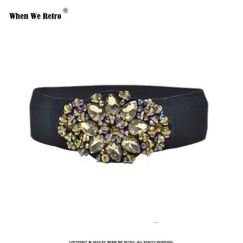 

When We Retro Wide Waist Belt BG978 Women Ladies High Waist Elastic Black Colorful Crystals Luxury Belt Cummerbunds Female belts