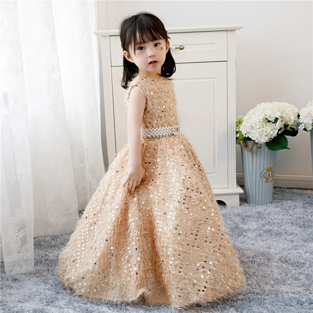 Sequin Bead Rhinestone Baptism Christening Baby Infant Toddler Girl Dress