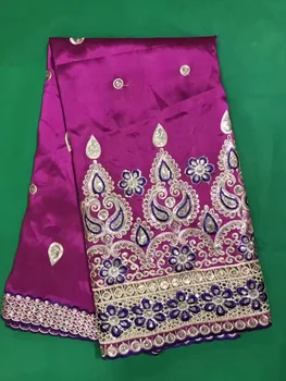 

High Quality Fuchsia color Material nigerian Lace fabrics 2018 Beautiful African George Lace Fabric With the sequins hot sale