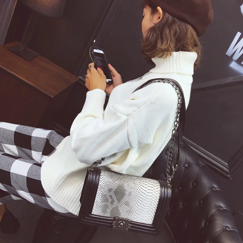 Women Crocodile PU Leather Messenger Bag Luxury Handbags Female Designer Shoulder Bag Chain Shoulder Strap Flap Bags SS0300 (12)