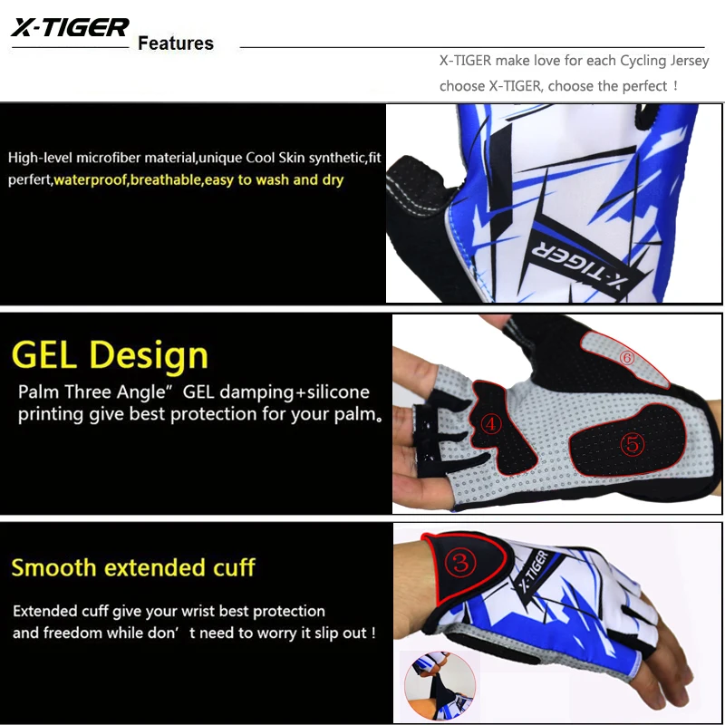 X-Tiger XM-DPST-014 قفازات ركوب الدراجات Hexagon 3D GEL المقاومة للصدمات - Image 4