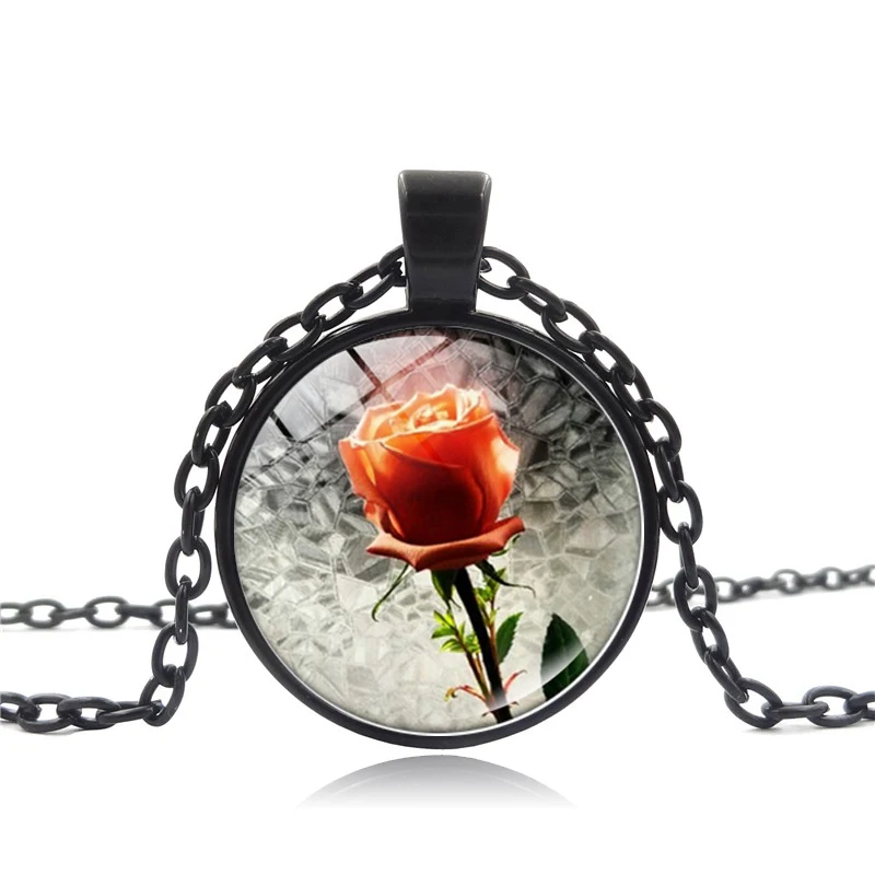 Beauty and The Beast Rose Photo Cabochon Glass Pendant Necklace Handmade DIY Jewelry Vintage Chain Women Gifts | Украшения и