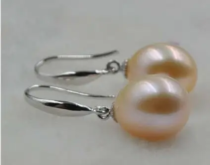 

free shipiing Natural AAA+++ 9*11.5mm pink drop south sea pearl dangle earring 14k/20 white gold