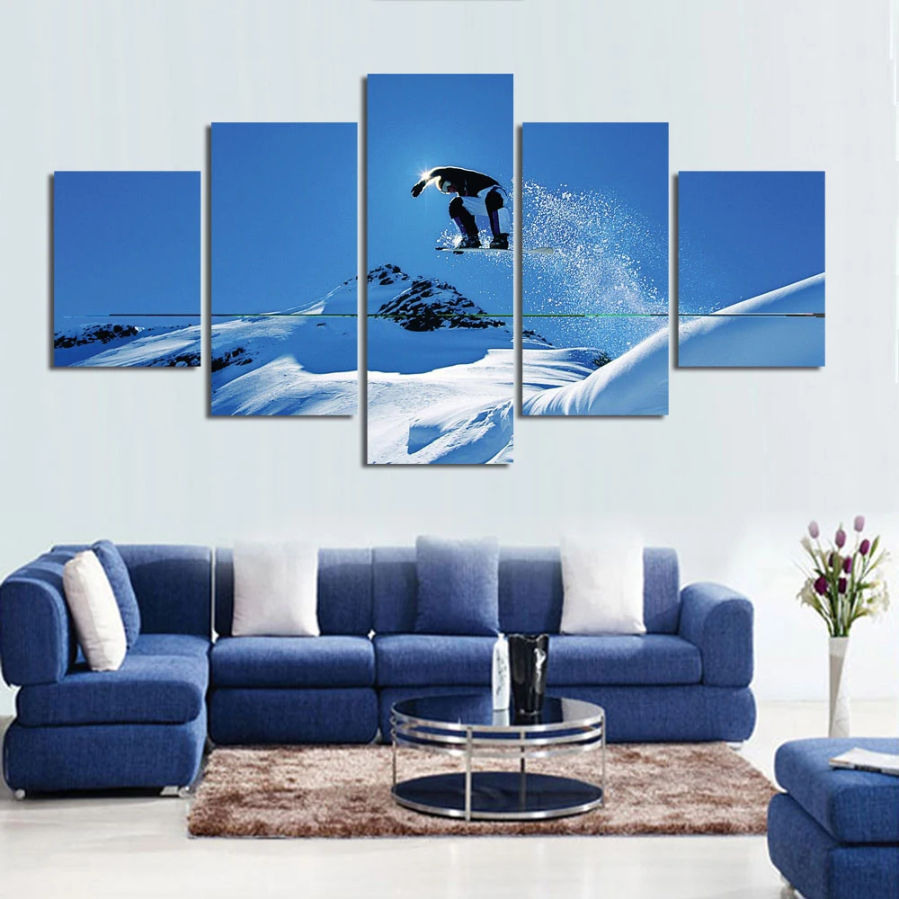 

Home Decoration Canvas Painting Sleds 5 Pieces HD Prints Snow Landscape Wall Art Tree Modular Picture Living Room Artwork Poster