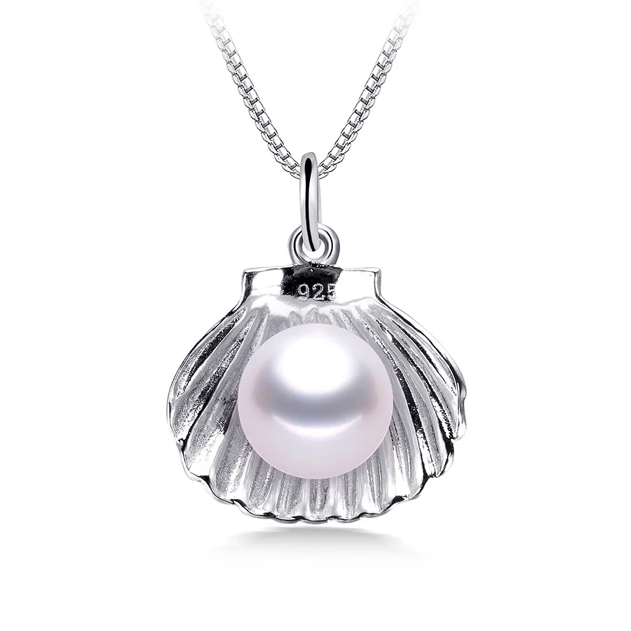 Лучшая цена 925 стерлингового серебра АААА натуральный пресноводный жемчуг оболочки кулон ожерелье для женщин модные жемчужные украшения с цепочкой - Окраска металла: white pearl