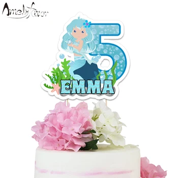 

Little Mermaid Theme Party Paper Cake Topper Baby Shower Birthday Party Decoration Supplies Custom-Made Blue Mermaid Cake Topper