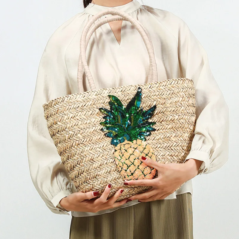 

Burminsa Sequin Pineapple Straw Beach Bags Large Capacity Causal Tote Women Handbags Female Summer Shopping Shoulder Bags 2018
