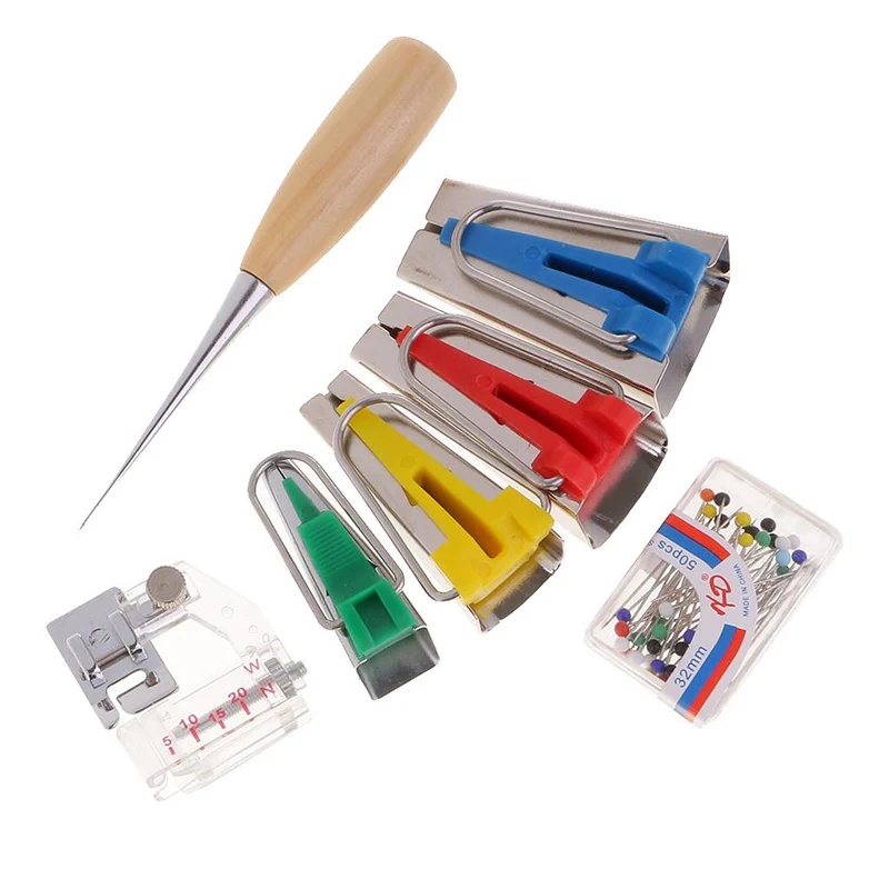 7 шт./компл. ткань рулетка для смещения Maker Kit для шитья стеганой Шило и регулируемая лапка для подгибания булавки с шариком с чехлом