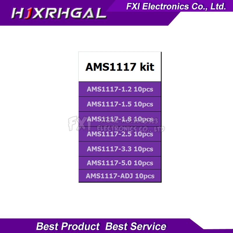 70 шт AMS1117 Напряжение регулятор Комплект 1,2 V/1,5 V/1,8 V/2,5 V/3,3 V/5,0 V/ADJ AMS1117-3.3V AMS1117-3.3 AMS1117-5.0 7 значения каждый 10 шт