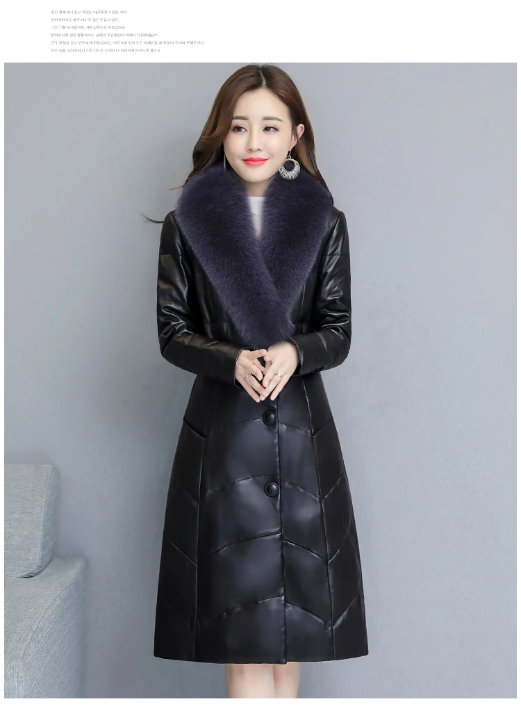 Зимние для женщин кожаные пальто Высокое качество Вес куртка Duvet овец темперамент Лисий меховой воротник Модные женские пуховики