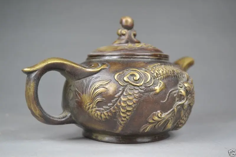 Old Collectibles Chinese Handmade Bronze Carving Dragon usable Teapotin Figurines & Miniatures