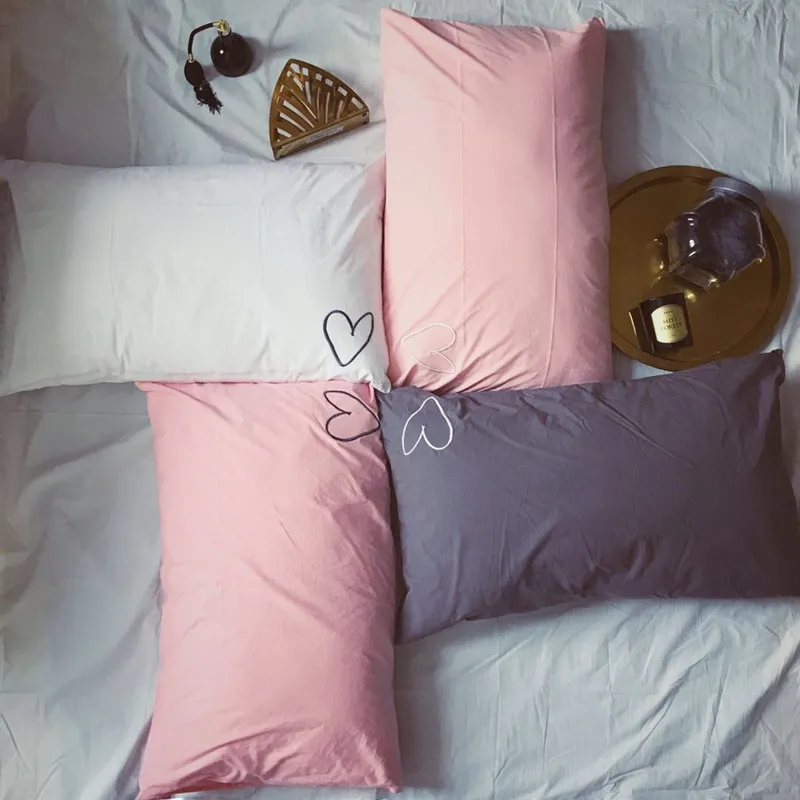 

Lannidaa Embroidered Heart 100% Cotton Pillowcase High Quality Envelope Pillow Case Pillow Cover Solid Bed Sleeping Pillowcases