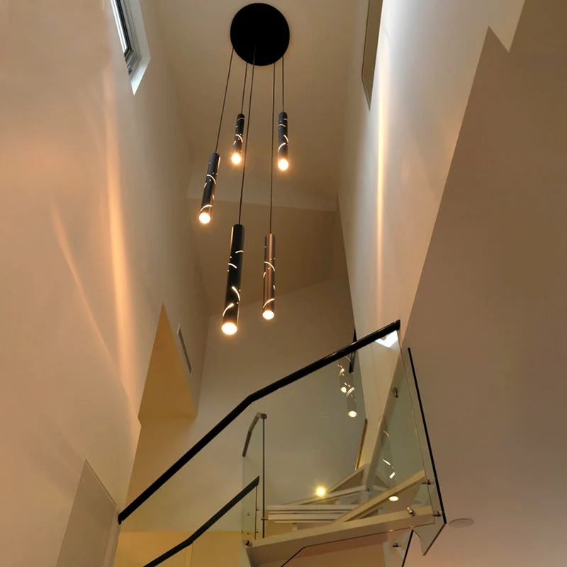 Подвесной светильник, алюминиевый, 95-245 В, железный арт, базовый светильник, через черную Длинную Трубу, в форме лестницы, светильник для столовой, индивидуальный дизайн