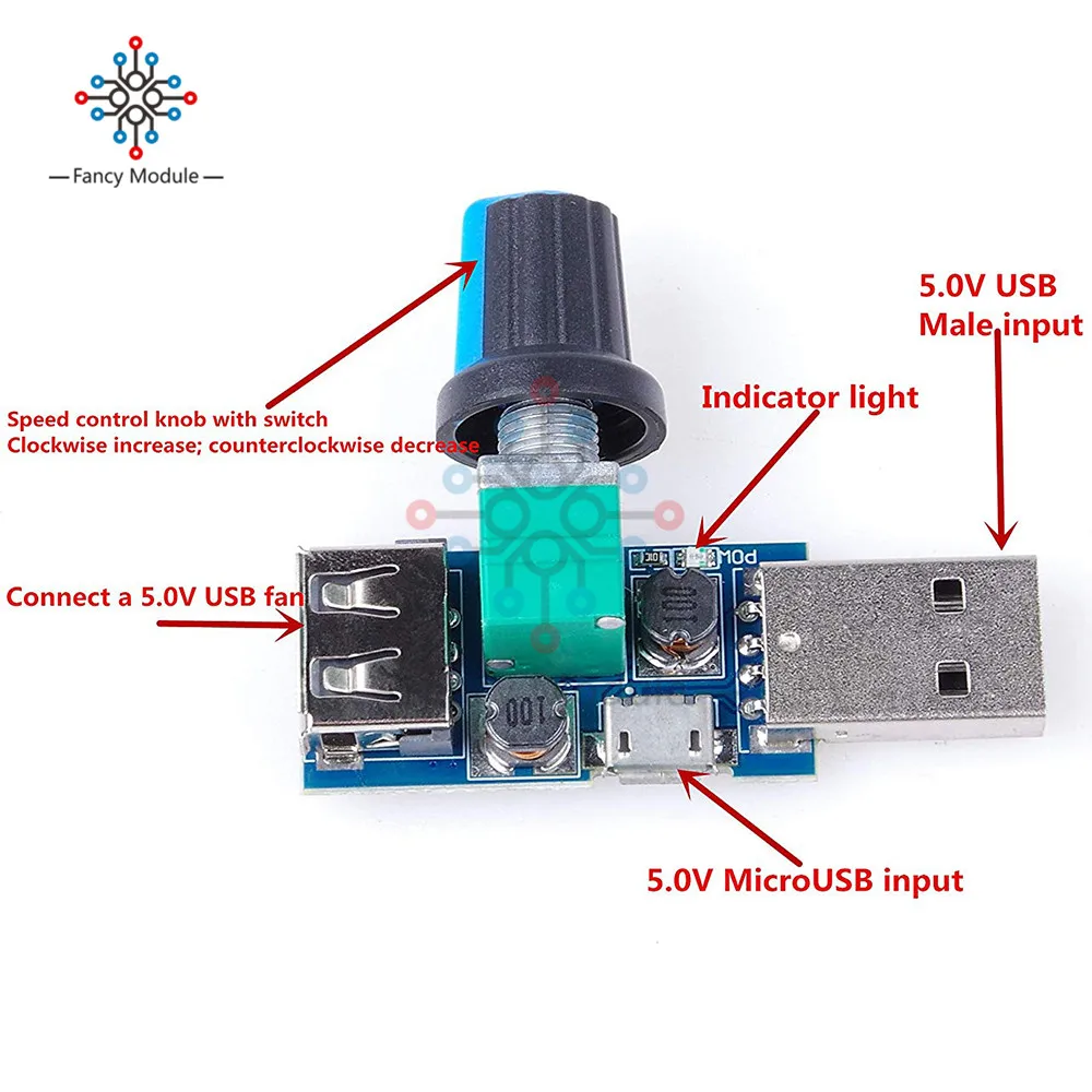 DC 5 в Micro USB вентилятор регулятор скорости ветра регулятор громкости воздуха Охлаждающий бесшумный Многофункциональный модуль переключения шума