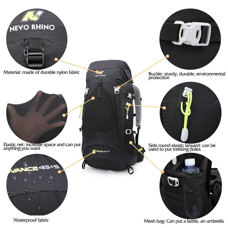 NEVO RHINO 50L водонепроницаемый мужской рюкзак унисекс дорожная сумка походный открытый альпинистский рюкзак для мужчин