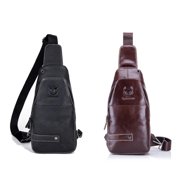 Bullcaptain<ALIMT >&reg;</ALIMT> Men Black Brown Leather Crossbody Bag Casual Shoulder Sling Bag