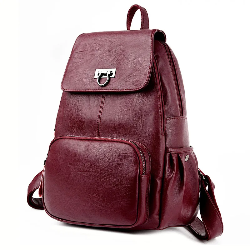 Fashion Women Soft Leather Backpack Female Bag Ladies Backpacks Preppy