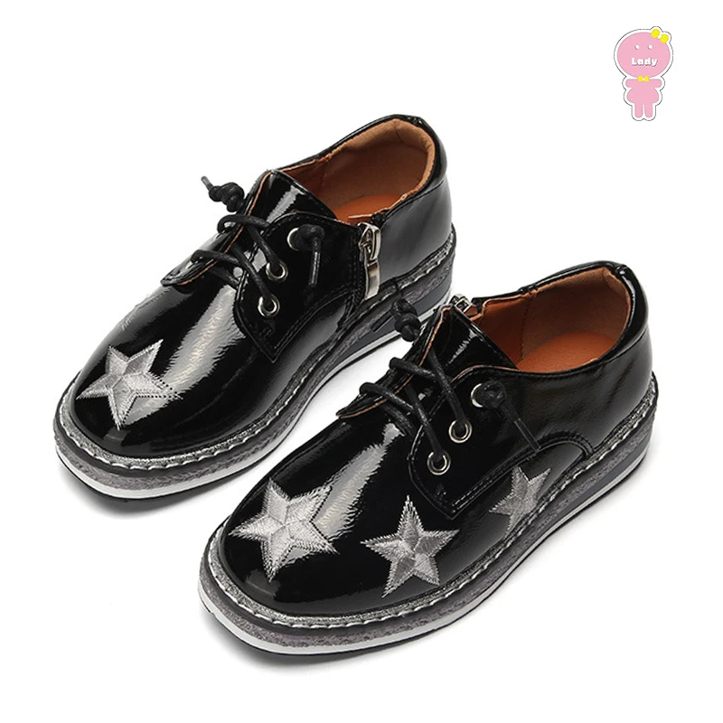 

Spring fall star embroidery baby girls Patent leather skate shoes kid PU sneaker Children Brand flat Trainer 16.5-22.5cm