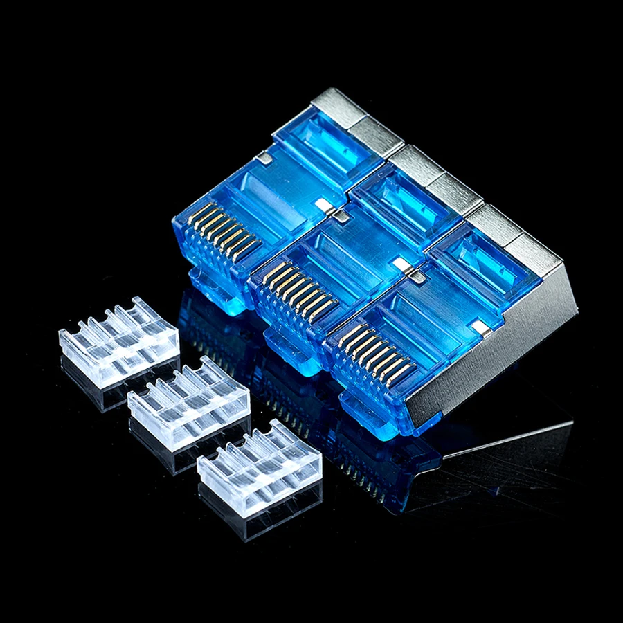 Xintylink rj45 разъем ethernet Кабельный разъем cat6 сетевой позолоченный 8P8C металлический экранированный мужской 8pin модульные терминалы синий 50 шт