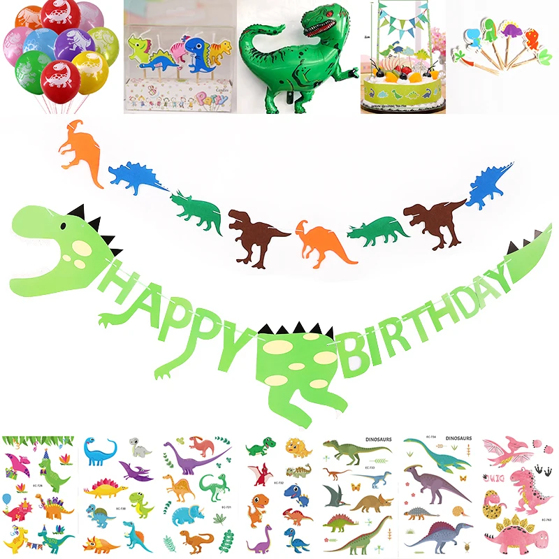 

Dinosaur Party Set Dinosaur Banner Garland Giant Balloons Cake Topper Tattoo Sticker Dino Themes Event Party Supplies for Boys