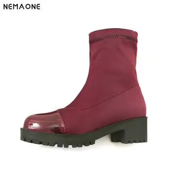

NEMAONE women ankle motorcycle boots thick med heels ladies dress boots spring autumn casual shoes woman large size 43