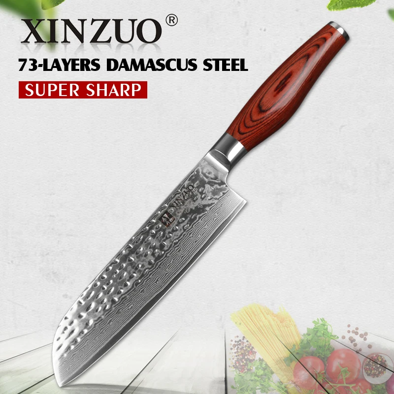 

XINZUO 7" Santoku Knife Japan Damascus Steel Kitchen Cleaver Knife Japanese VG10 Chef Knives Razor Sharp Blade Pakkawood Handle