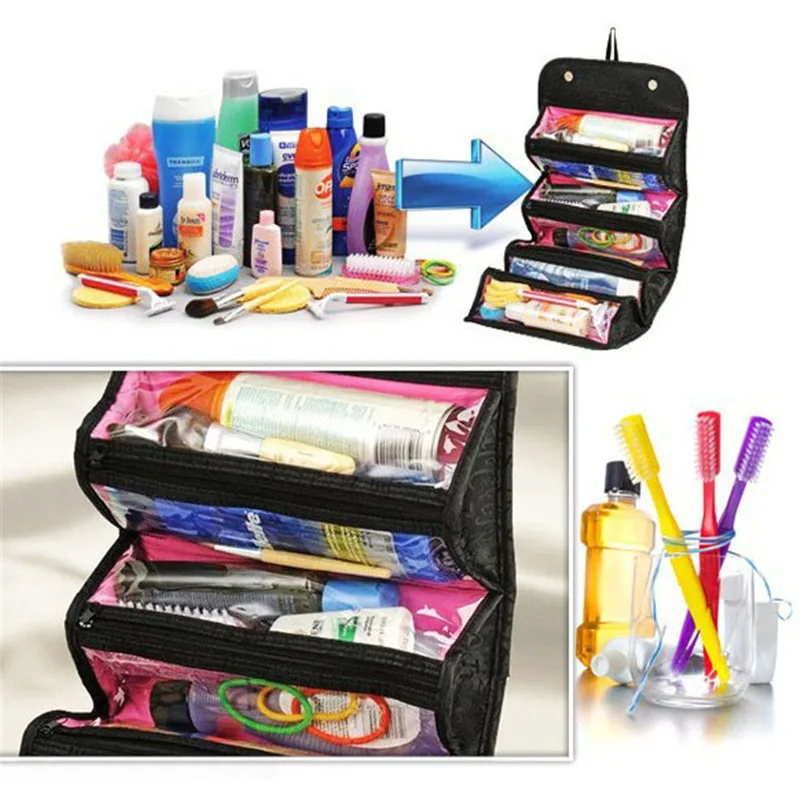 Women Make up Bag Hanging Toiletry Bag Cosmetic Carry On Case Folding Makeup Organizer Cosmetics Bags Brush Storage Box A