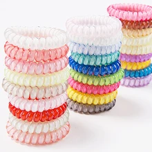 5pcs Women Hairbands Candy Color Telephone Wire Elastic Hair Rings Headwear Ponytail Holder Ties Ropes Rubber