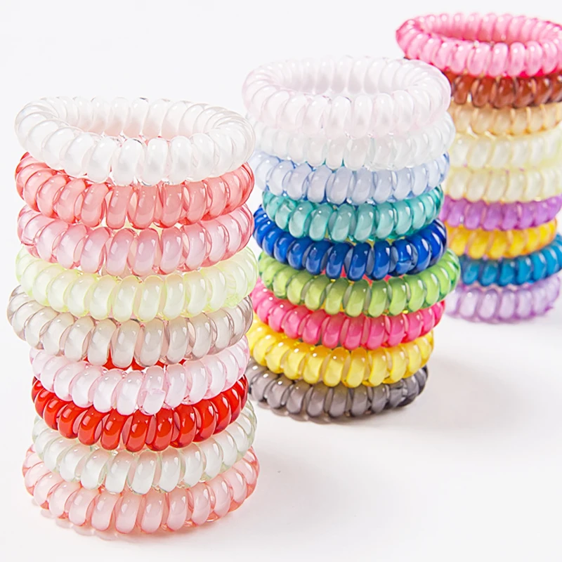 5pcs font b Women b font Hairbands Candy Color Telephone Wire Elastic Hair Rings Headwear Ponytail